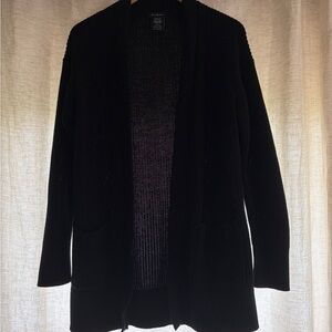 Max & Mia Open-Front Black Ribbed Pocket Cardigan Sweater